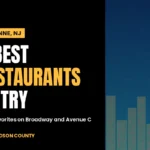 Designed cover reading 8 Best Restaurants to Try in Bayonne, NJ, with a stylized skyline