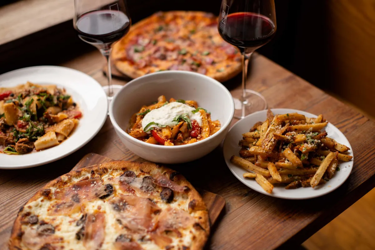 Small plates, pizza and red wine at Bin 14 wine bar in Hoboken, NJ