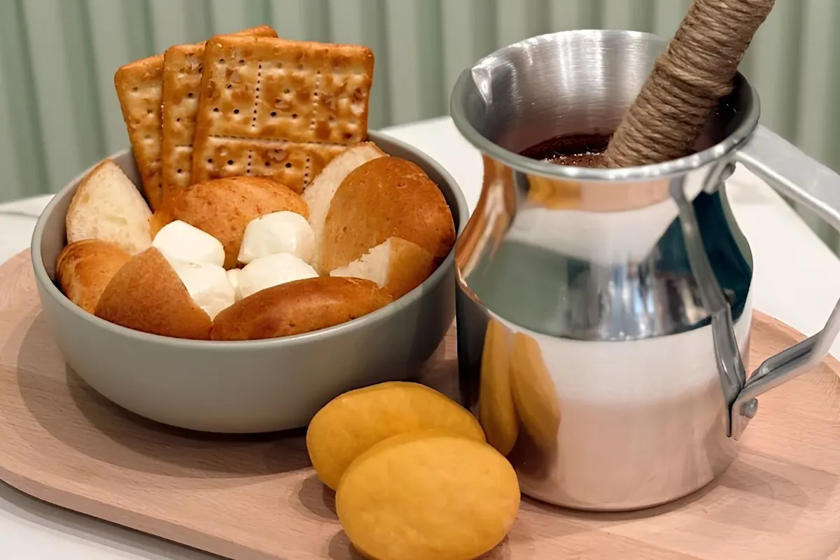 Colombian breads and hot chocolate at Encanto Bakery and Bistro in Kearny, NJ