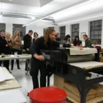 Printmaking demo on the press at Guttenberg Arts in Guttenberg, NJ