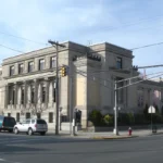 Bayonne Free Public Library on Avenue C in Bayonne, NJ, home of the Santa Paws Tree