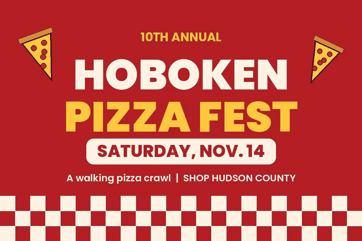 Hoboken Pizza Fest 2026 graphic with pizza slices for Saturday, November 14 in Hoboken