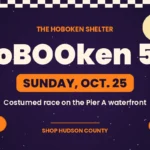 The Hoboken Shelter's HoBOOken 5K graphic for Sunday, October 25, 2026 at Pier A in Hoboken