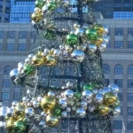 Holiday ornament tree at Exchange Place in Jersey City, NJ