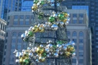 Holiday ornament tree at Exchange Place in Jersey City, NJ
