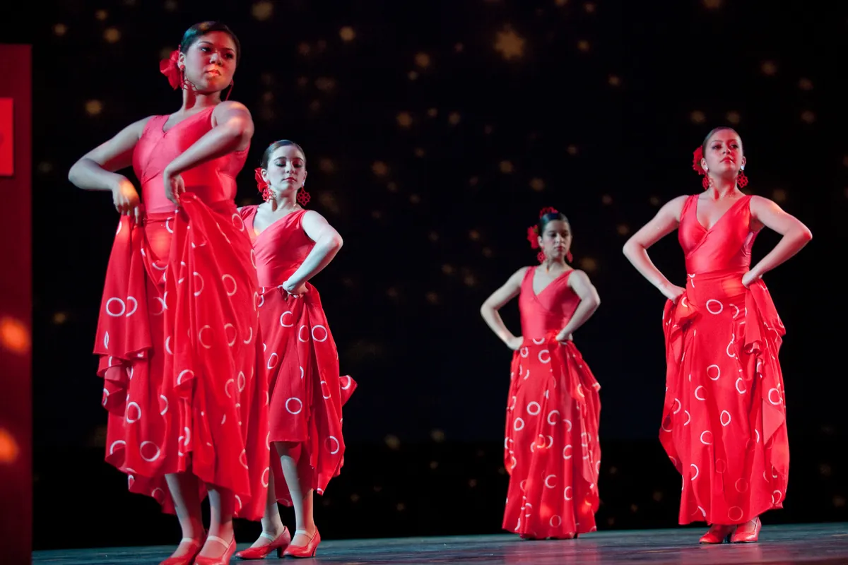 Flamenco dancers from Yolanda's Academy of Music and Dance in West New York, NJ